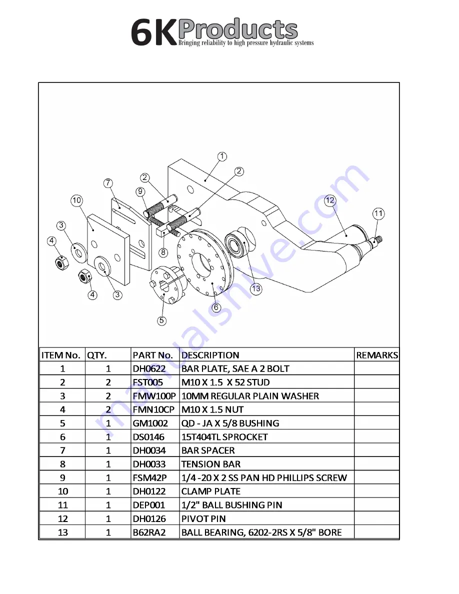 6K Products DH0605 Operation And Parts Manual Download Page 12