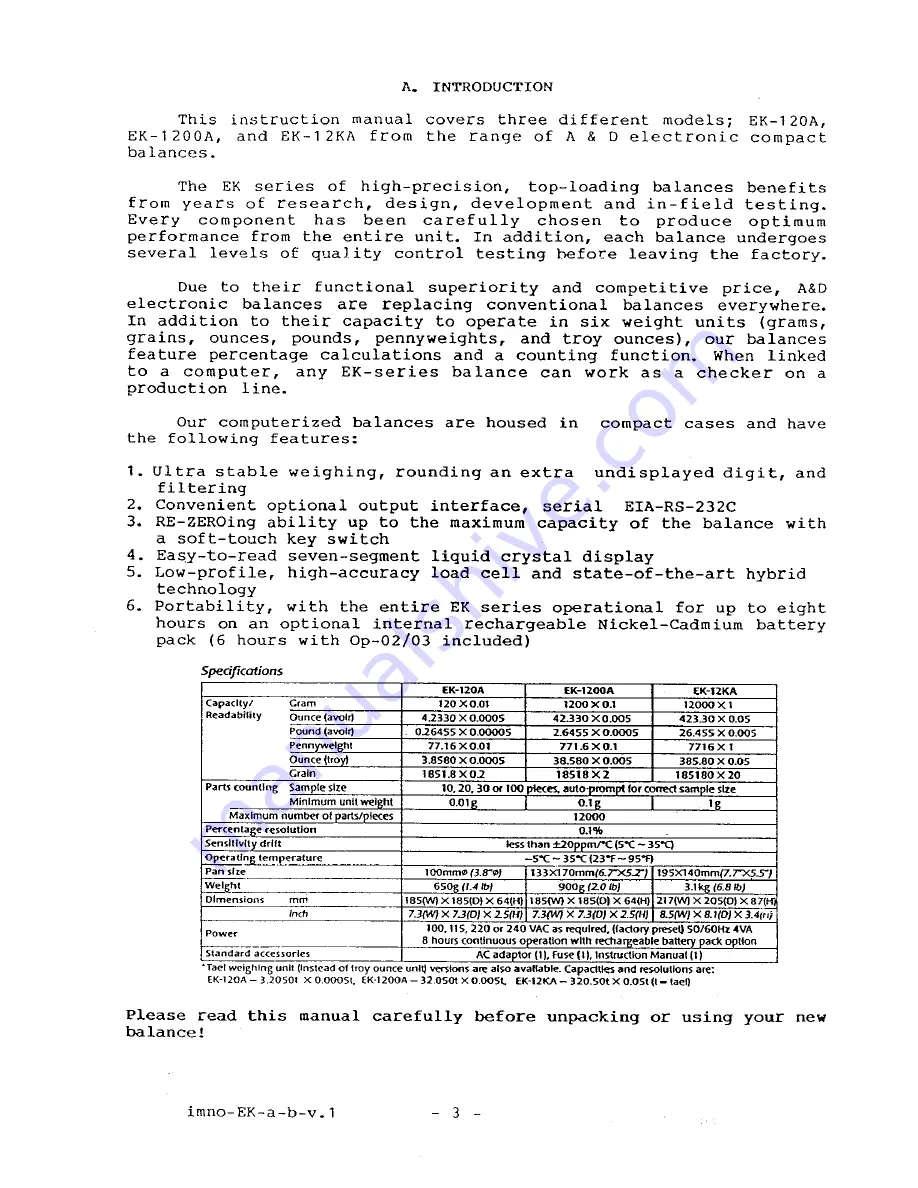 A&D EK-120A Instruction Manual Download Page 5