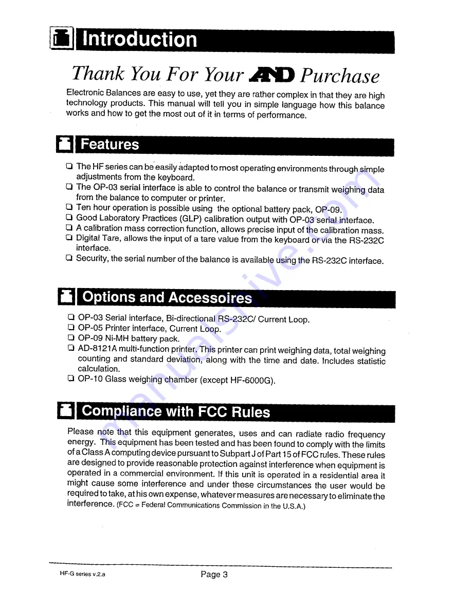 A&D HF-6000G Instruction Manual Download Page 5