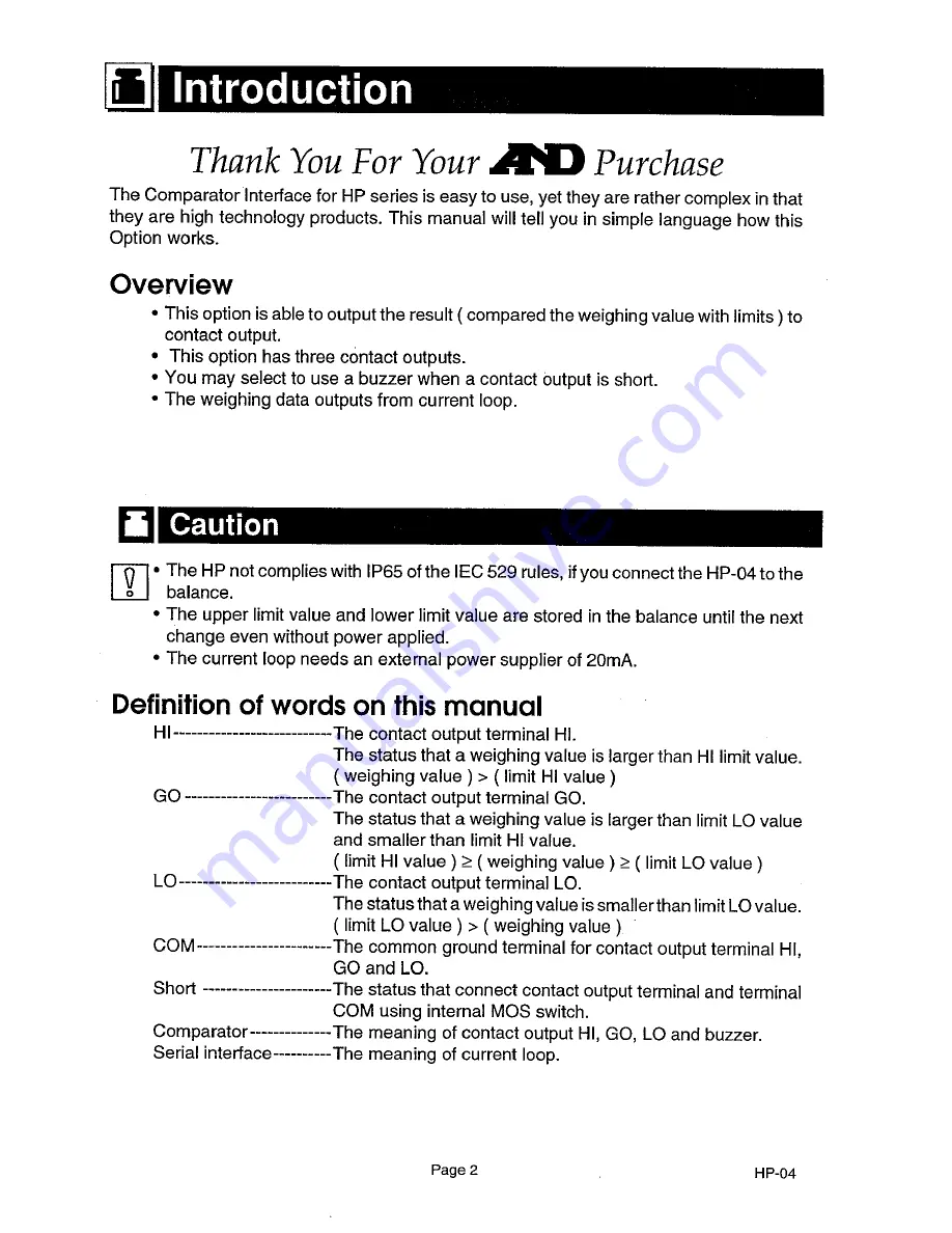 A&D HP-04 Instruction Manual Download Page 4