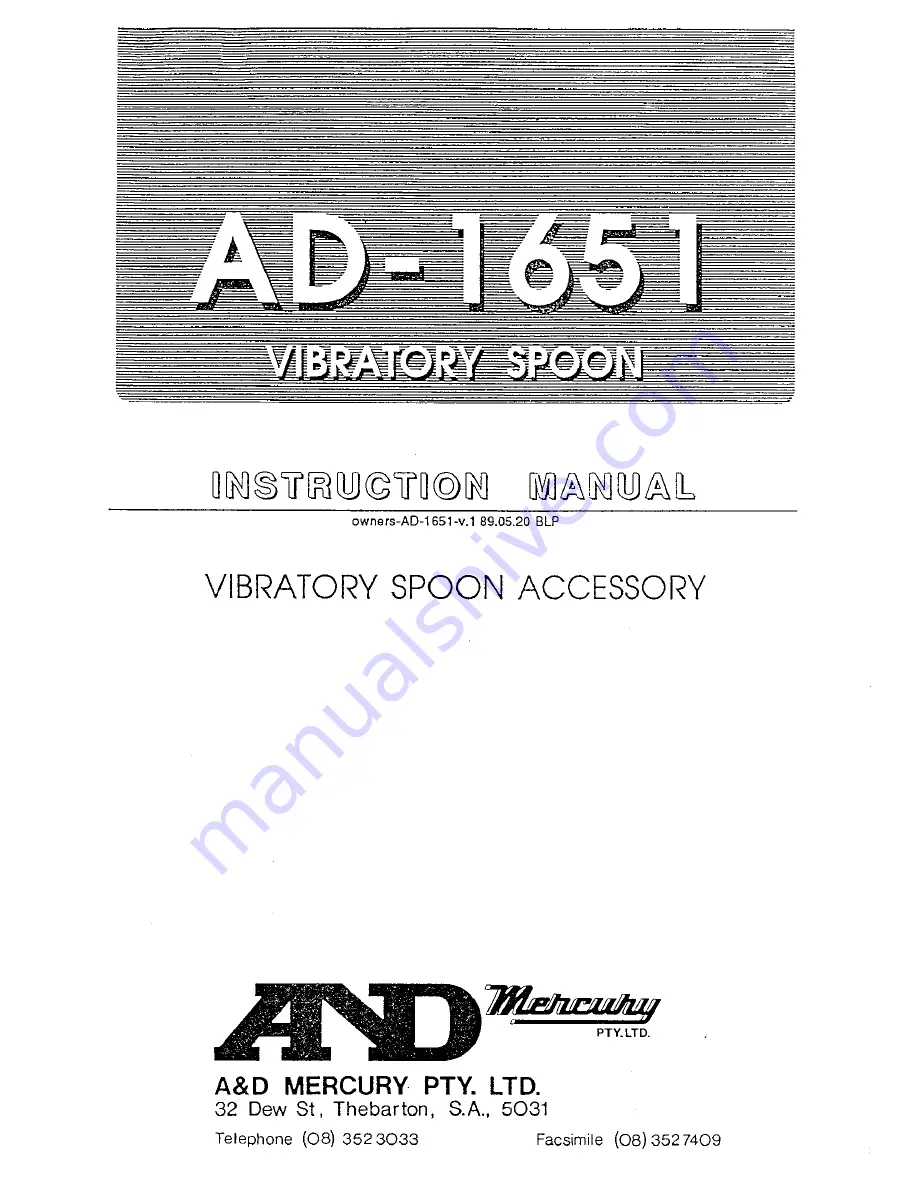 A&D Vibratory spoon AD-1651 Скачать руководство пользователя страница 1