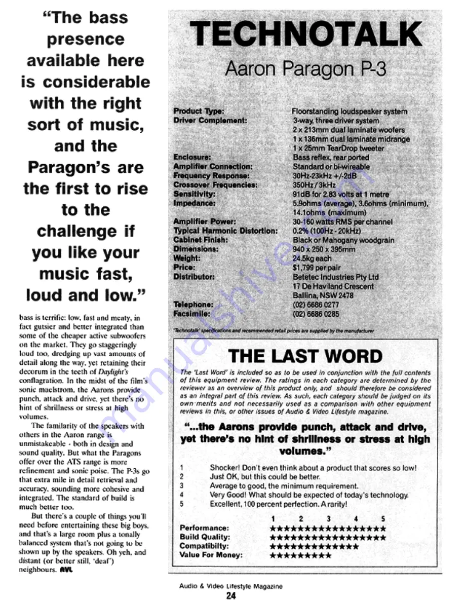 Aaron Paragon P-3 Review Manual Download Page 3