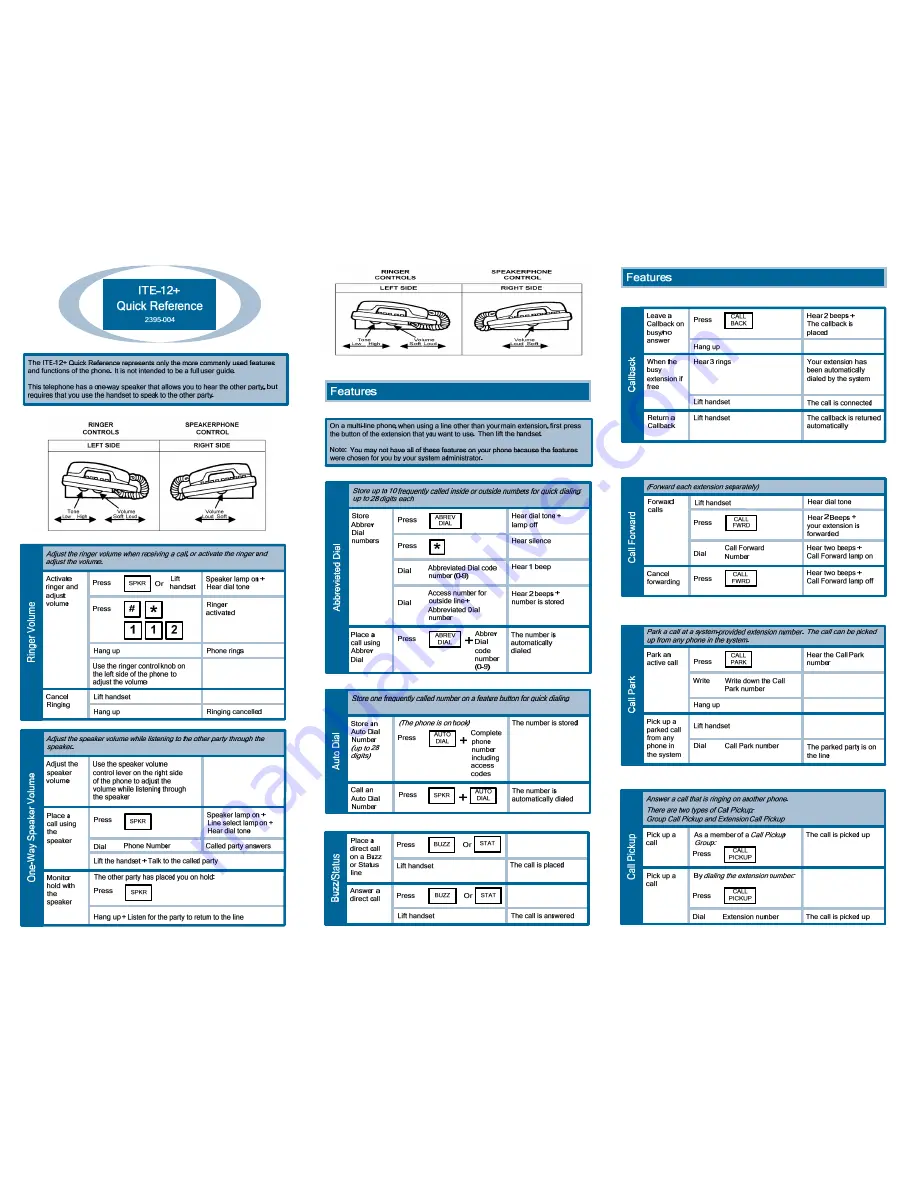 Aastra ITE-12+ Quick Reference Download Page 1