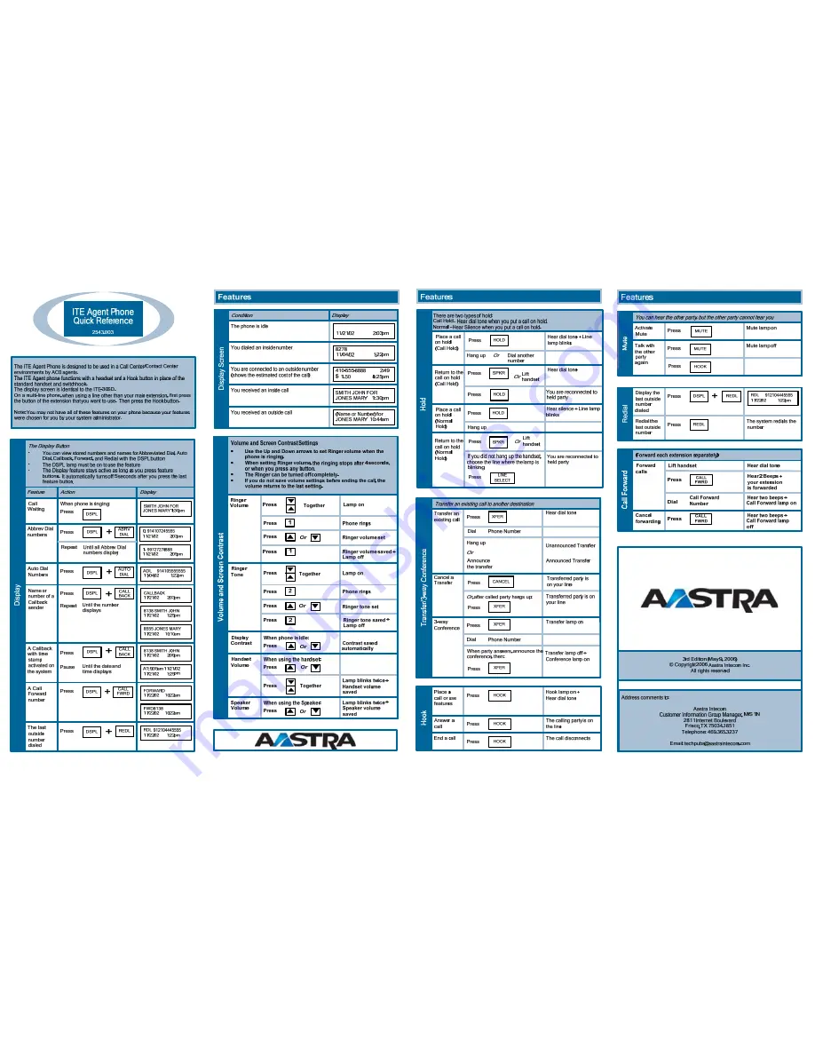 Aastra ITE Agent Quick Reference Download Page 1