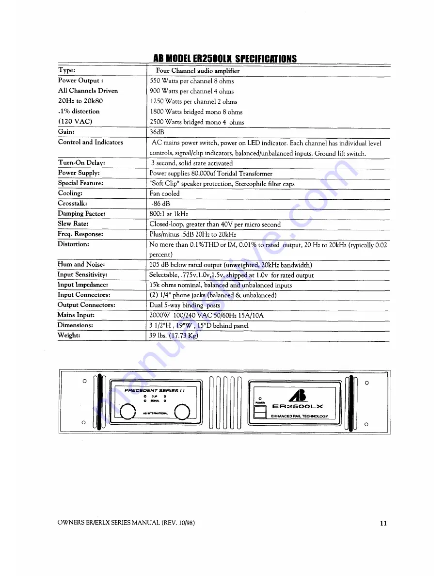 AB Amps ER 4000LX Owner'S Manual Download Page 12