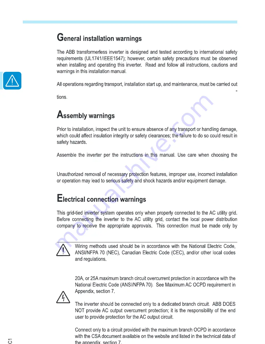 ABB PVI-3.0-OUTD-S-US-A Product Manual Download Page 8