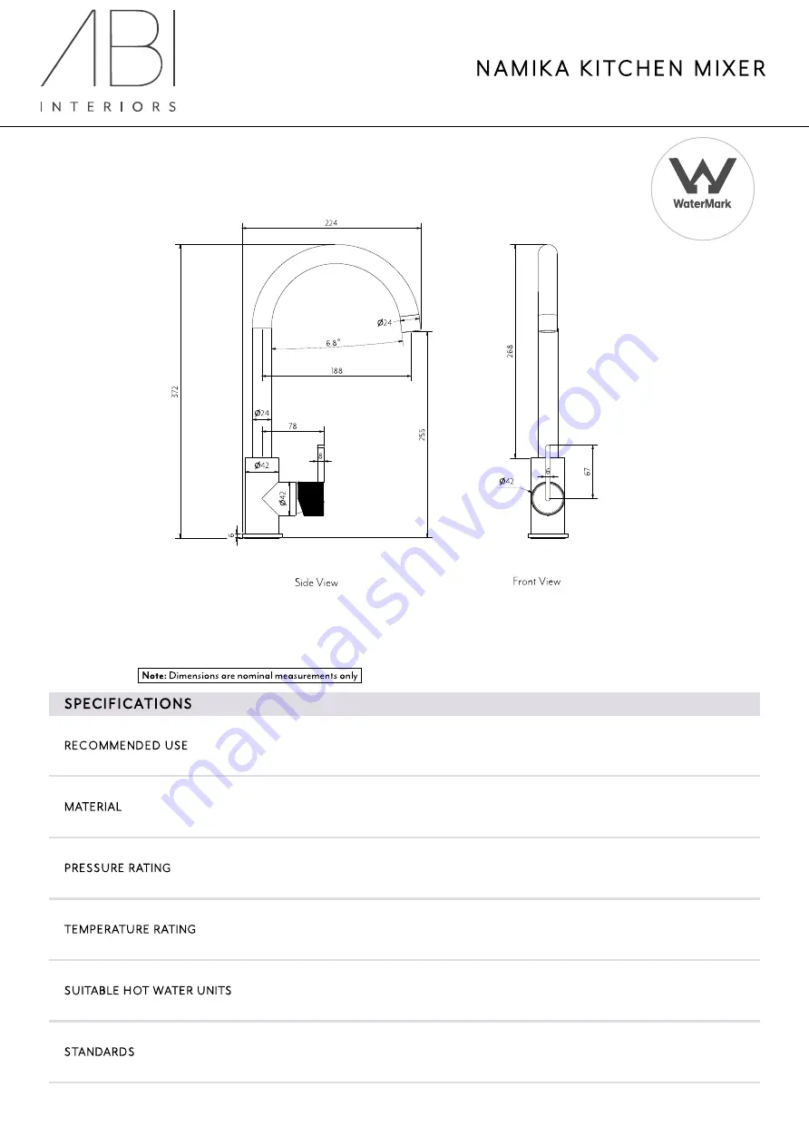 ABI INTERIORS NAMIKA 15653 Quick Start Manual Download Page 1