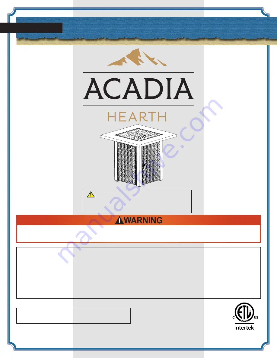 Acadia Hearth AHSSF Manual Download Page 1