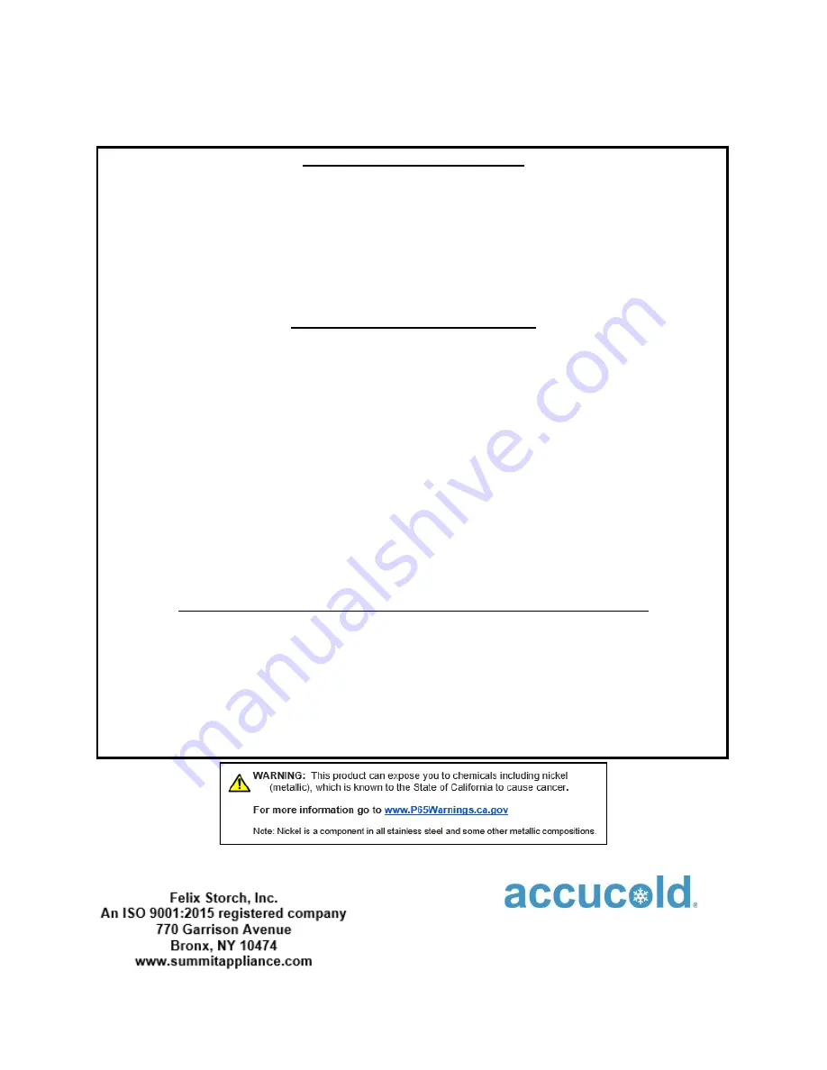 Accucold FF28LWH User Manual Download Page 10