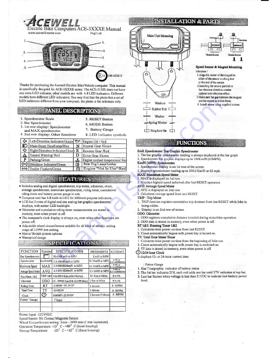 Acewell ACE-3155E Instruction Manual Download Page 1