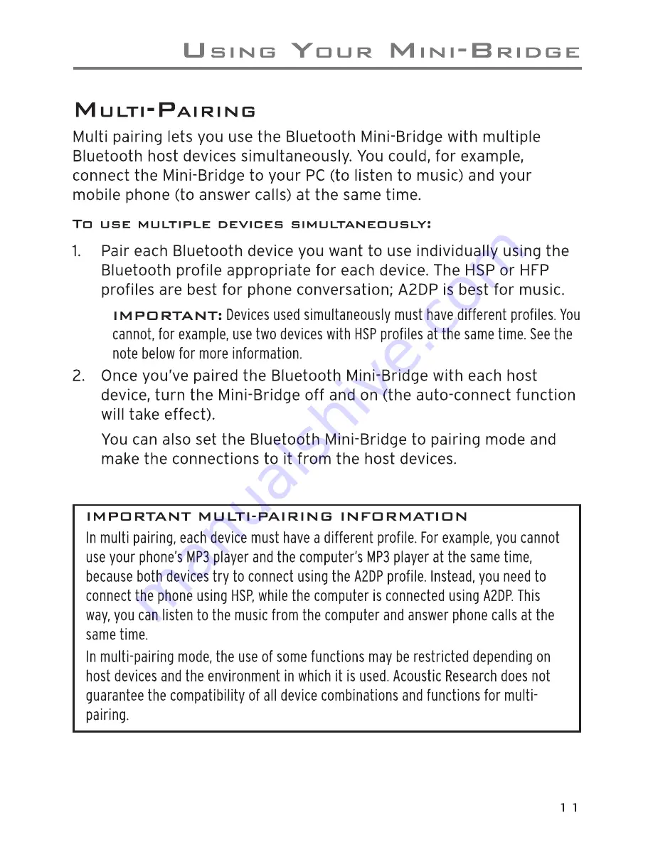 Acoustic Research ARWH1 User Manual Download Page 11