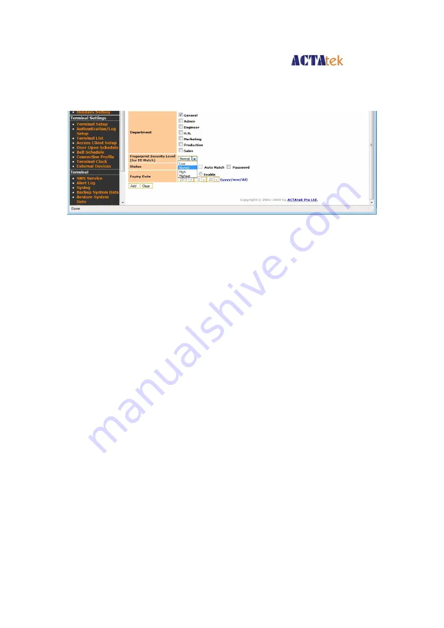 ACTAtek ACTAtek3 ACTA3-1k-FAM-SM-C Manual Download Page 58