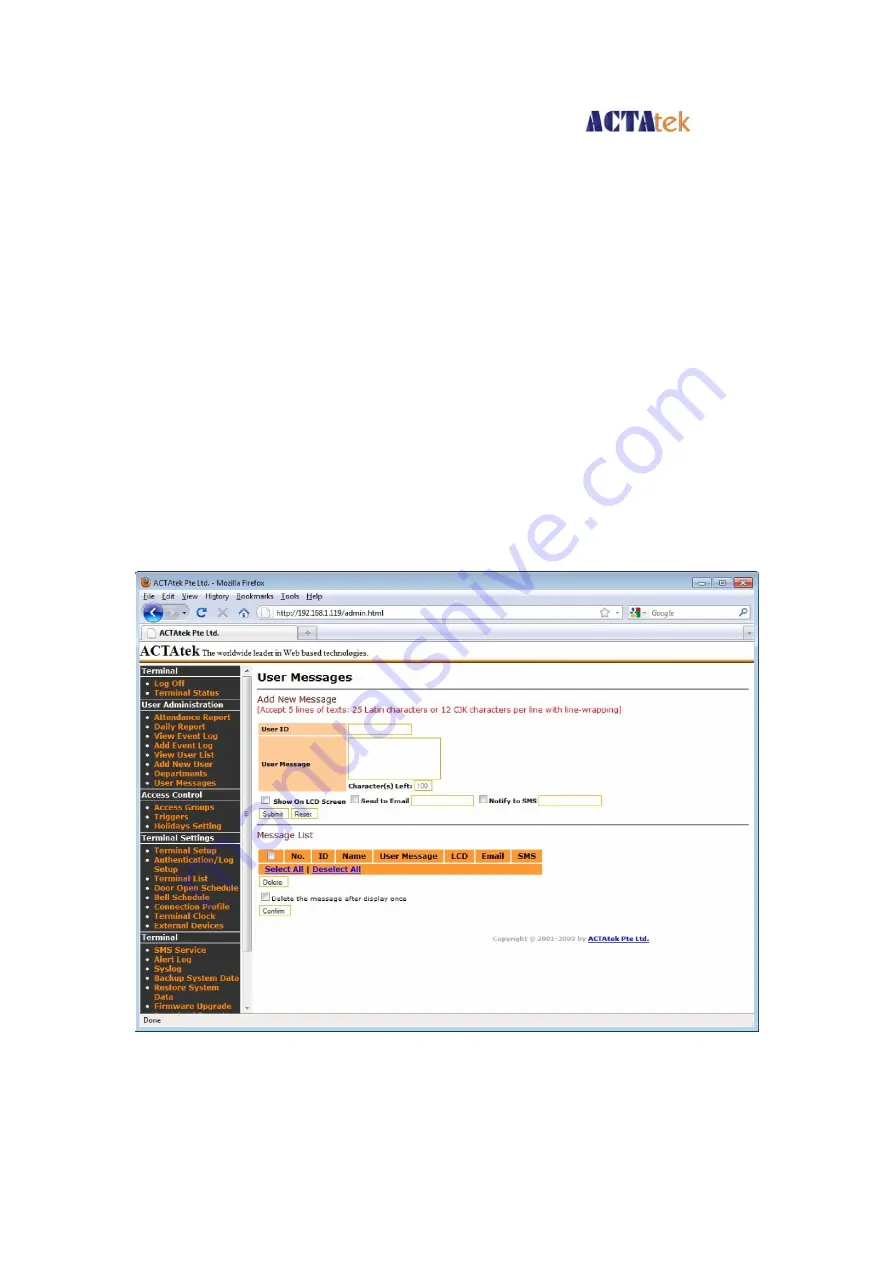 ACTAtek ACTAtek3 ACTA3-1k-FAM-SM-C Manual Download Page 60