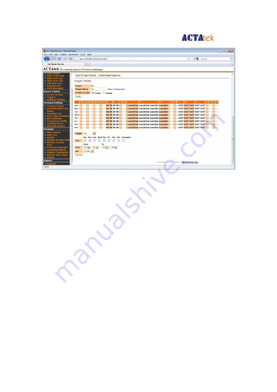 ACTAtek ACTAtek3 ACTA3-1k-FAM-SM-C Manual Download Page 67