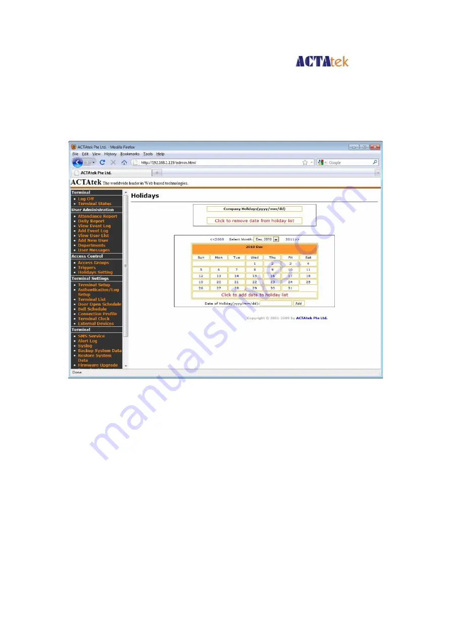 ACTAtek ACTAtek3 ACTA3-1k-FAM-SM-C Manual Download Page 68