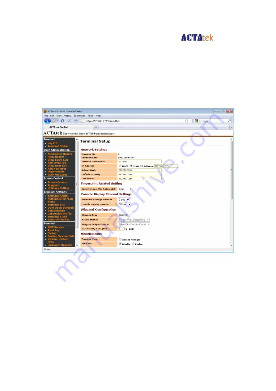 ACTAtek ACTAtek3 ACTA3-1k-FAM-SM-C Manual Download Page 69