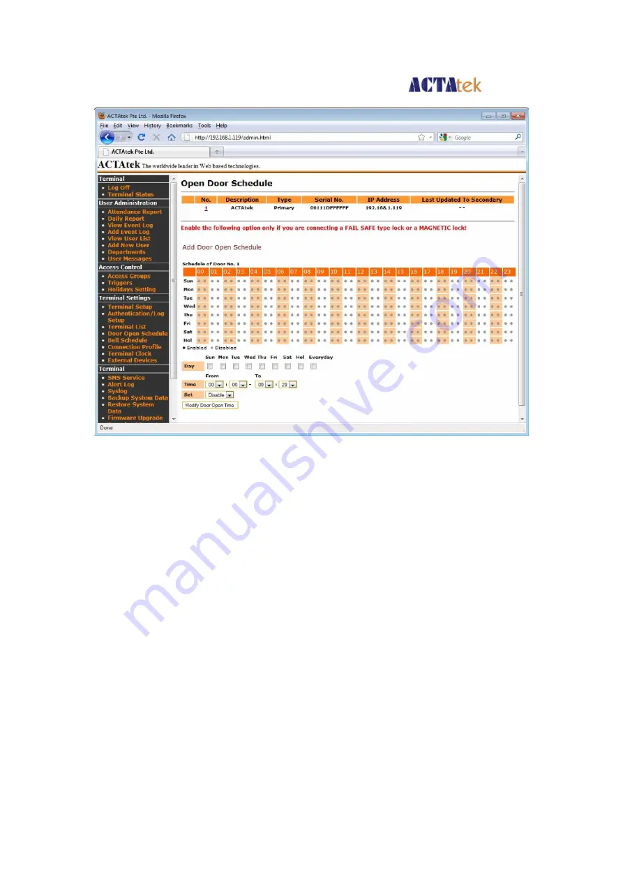 ACTAtek ACTAtek3 ACTA3-1k-FAM-SM-C Manual Download Page 72