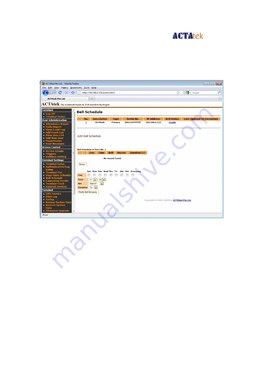 ACTAtek ACTAtek3 ACTA3-1k-FAM-SM-C Manual Download Page 73