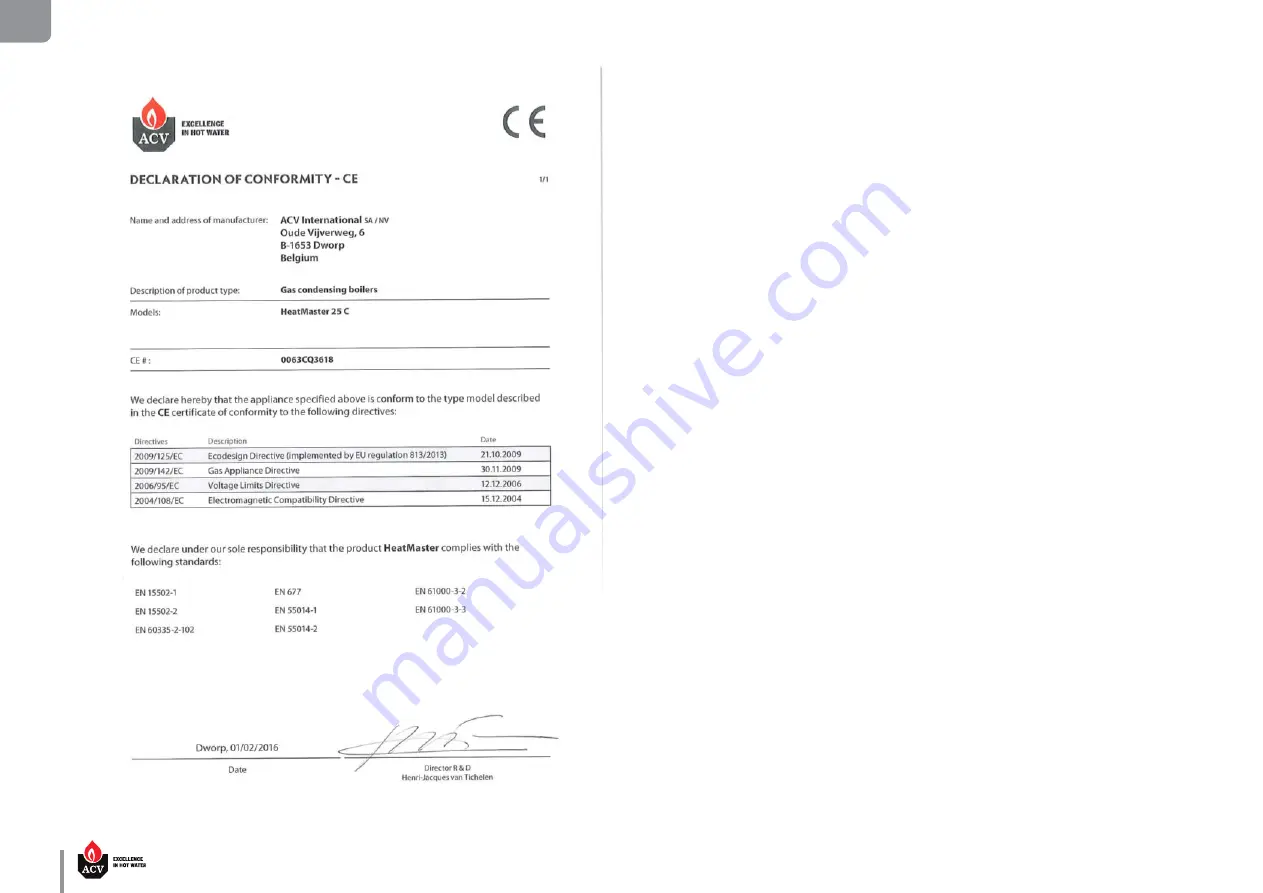 ACV HeatMaster 120 TC Installation, Operation And Maintenance Instructions Download Page 60