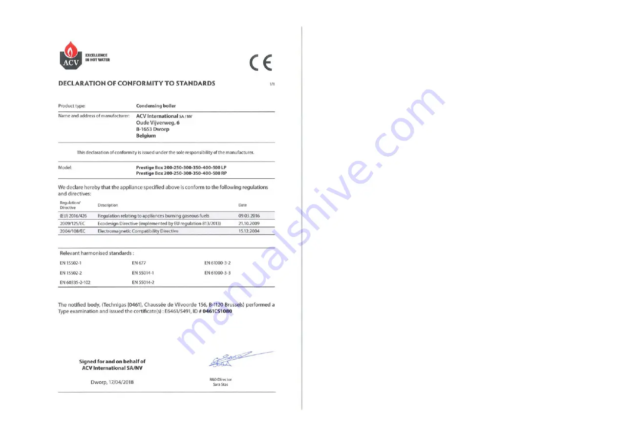 ACV Prestige Box 200 LP Installation, Operating And Maintenance Instructions For The Installer And The User Download Page 14