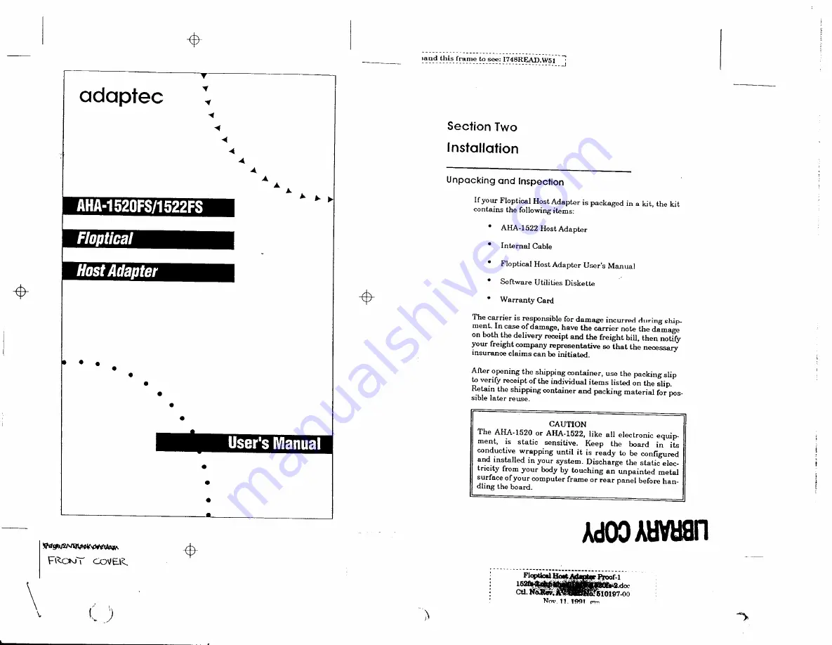 Adaptec AHA-1520FS User Manual Download Page 1