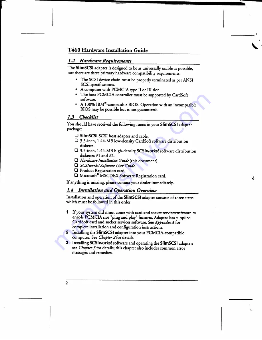 Adaptec T460 SlimSCSI Hardware Installation Manual Download Page 5