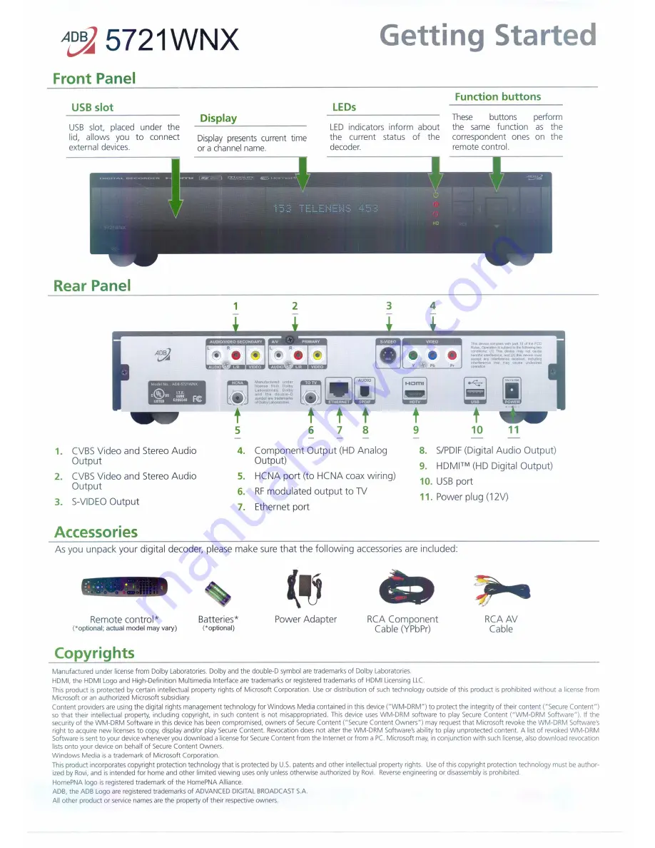 ADB 5721WNX Getting Started Download Page 1