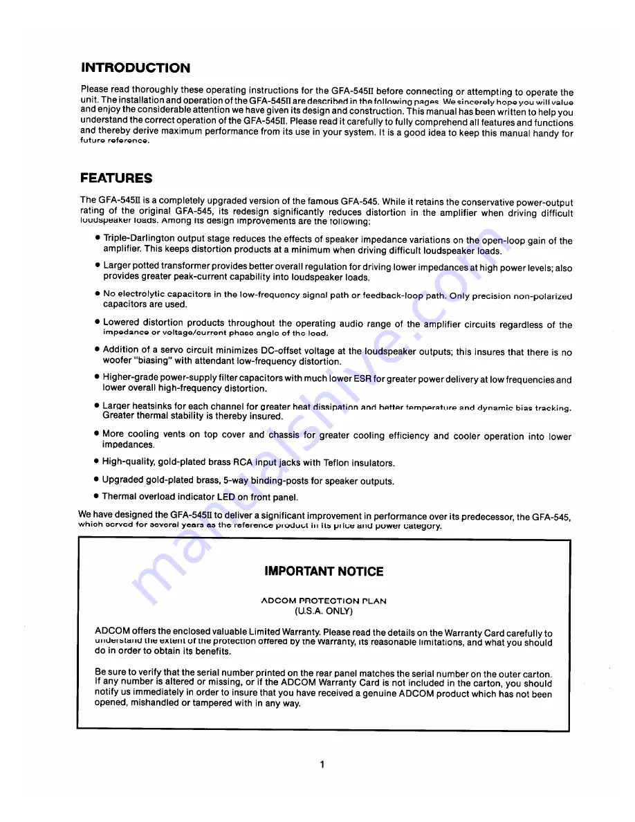 Adcom GFA-545II Owner'S Manual Download Page 3