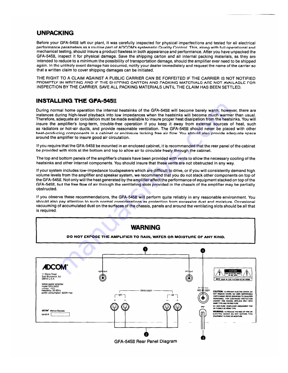 Adcom GFA-545II Скачать руководство пользователя страница 4