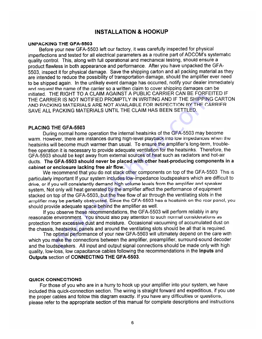 Adcom GFA-5503 Owner'S Manual Download Page 8