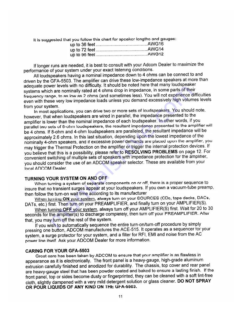 Adcom GFA-5503 Owner'S Manual Download Page 13