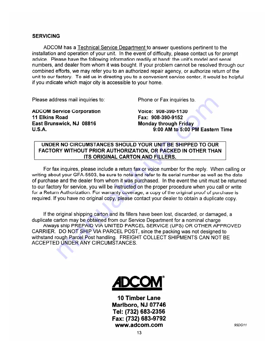 Adcom GFA-5503 Owner'S Manual Download Page 15