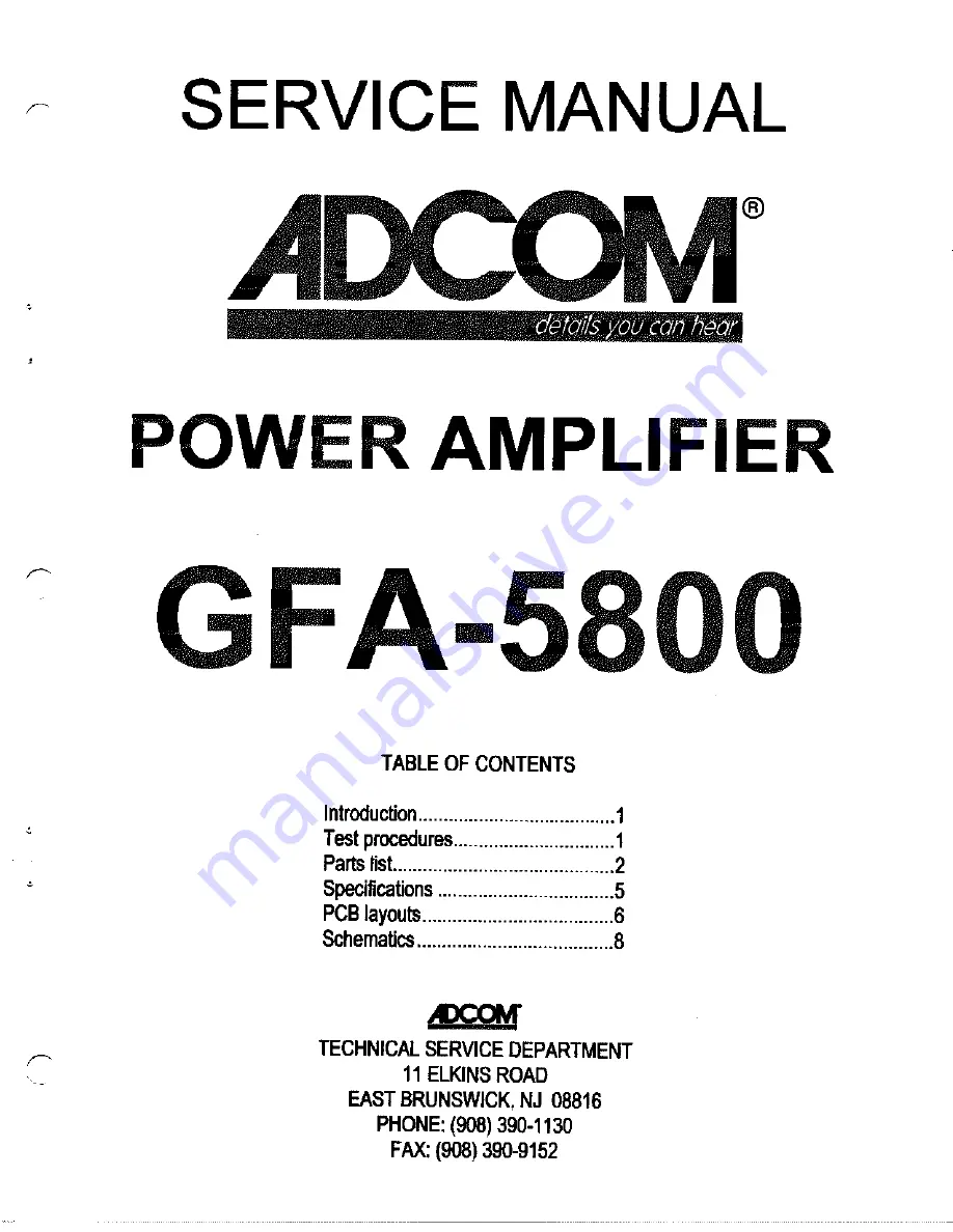 Adcom GFA-5800 Скачать руководство пользователя страница 1