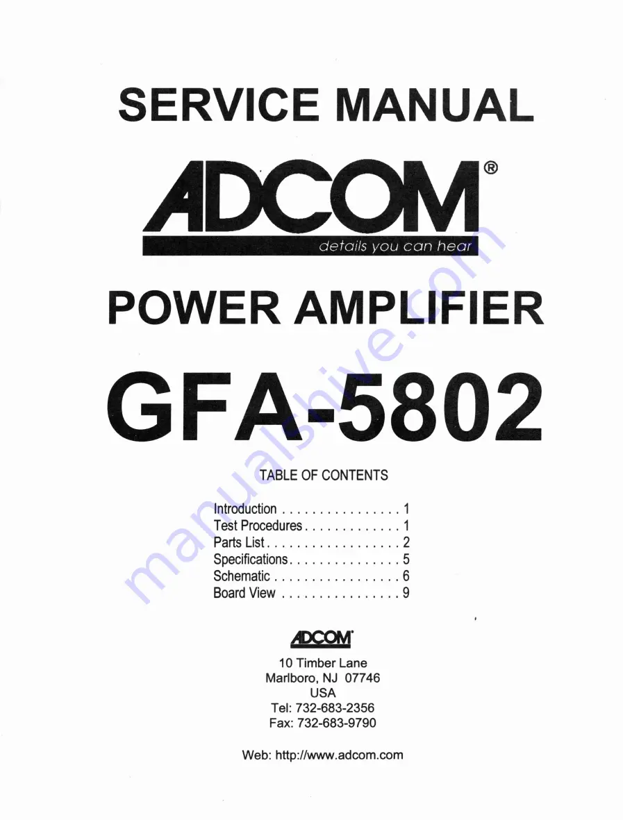 Adcom GFA-5802 Скачать руководство пользователя страница 1