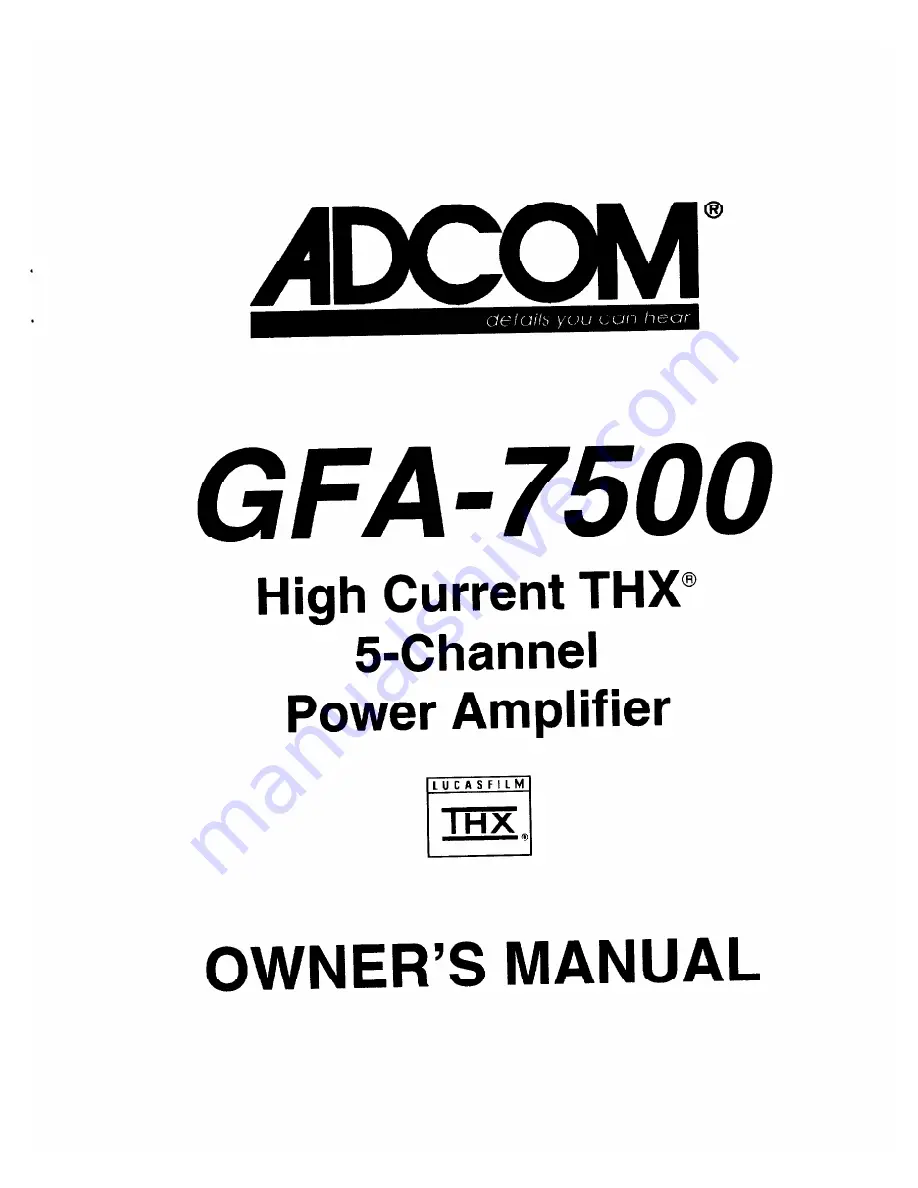 Adcom GFA-7500 Owner'S Manual Download Page 1