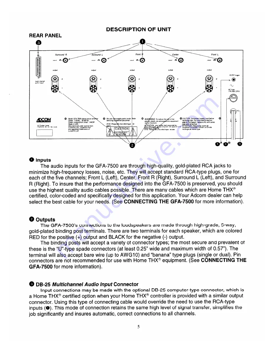 Adcom GFA-7500 Owner'S Manual Download Page 5