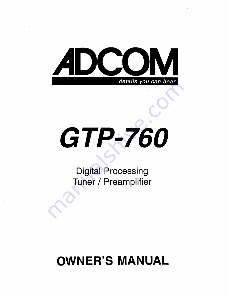 Adcom GTP-760 Owner'S Manual Download Page 1