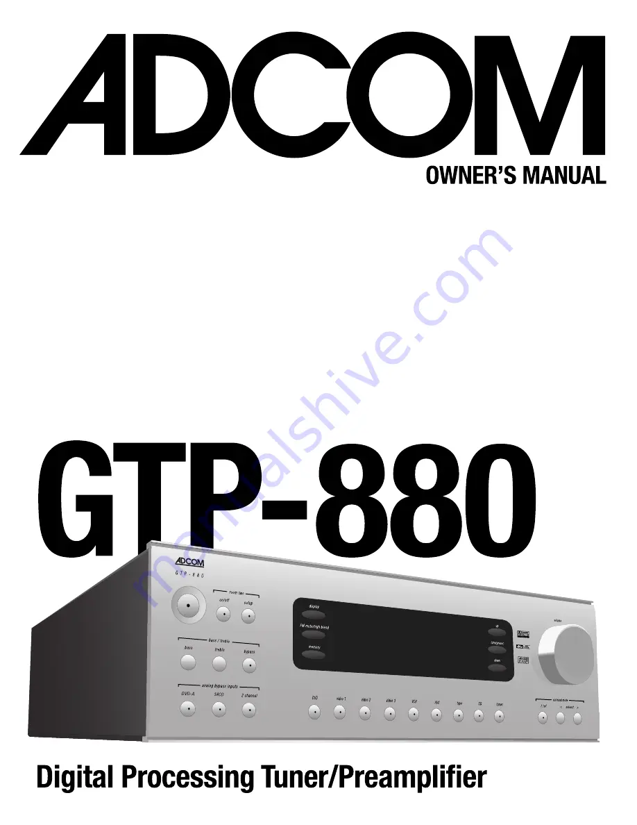 Adcom GTP-880 Owner'S Manual Download Page 1