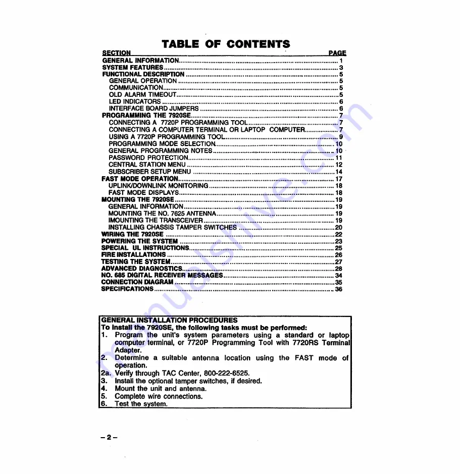 ADEMCO 7920SE Installation Instructions Manual Download Page 2