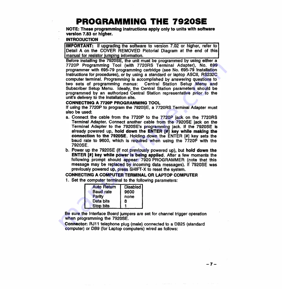 ADEMCO 7920SE Installation Instructions Manual Download Page 7