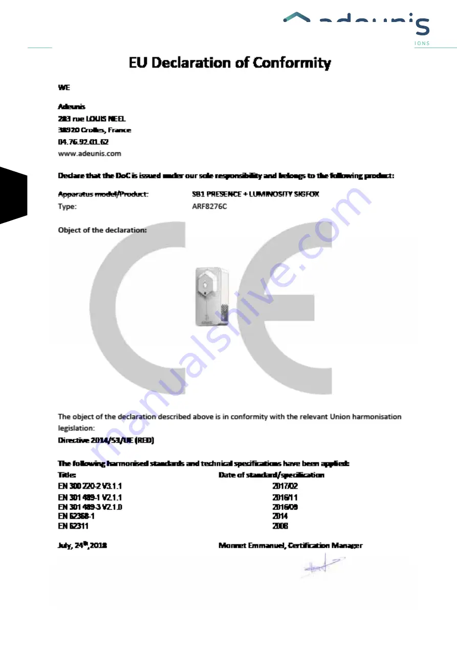 Adeunis RF Sigfox MOTION V2 User Manual Download Page 28