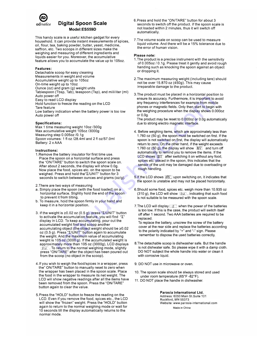 Admetior ES559D Manual Download Page 1