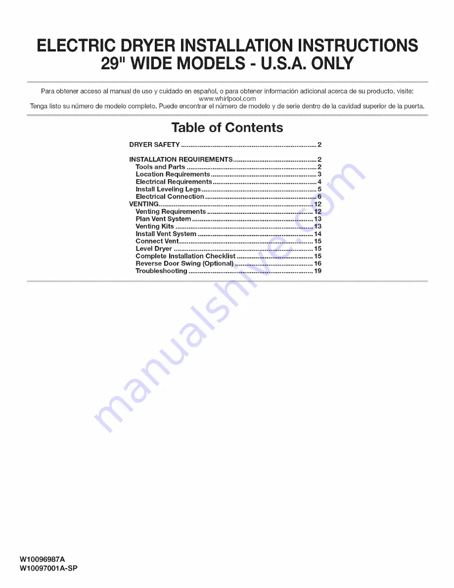 Admiral AED4675YQ0 Installation Instructions Manual Download Page 1