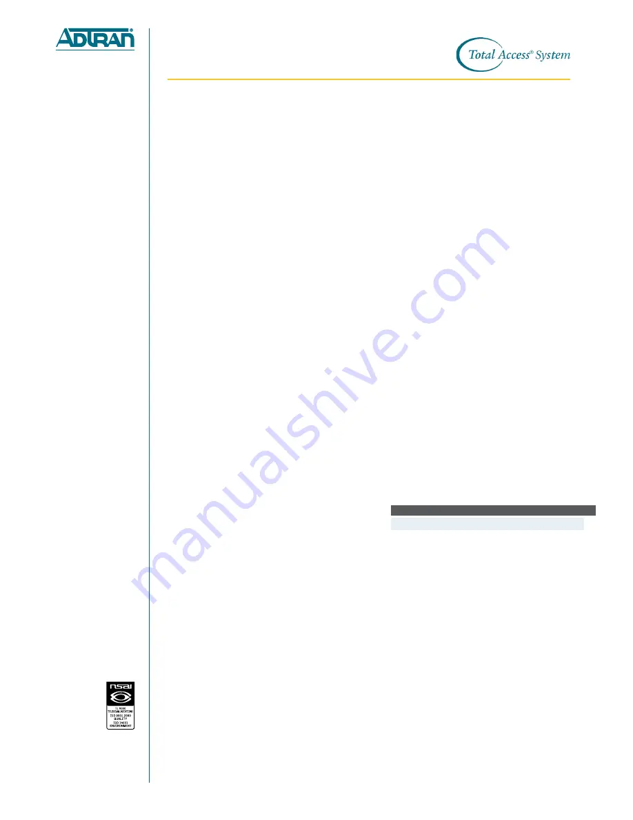 ADTRAN Total Access 128-Port CSM Specification Sheet Download Page 2