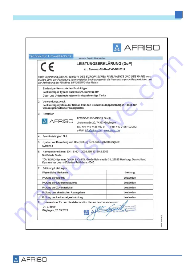 AFRISO Eurovac HV Operating Instructions Manual Download Page 56