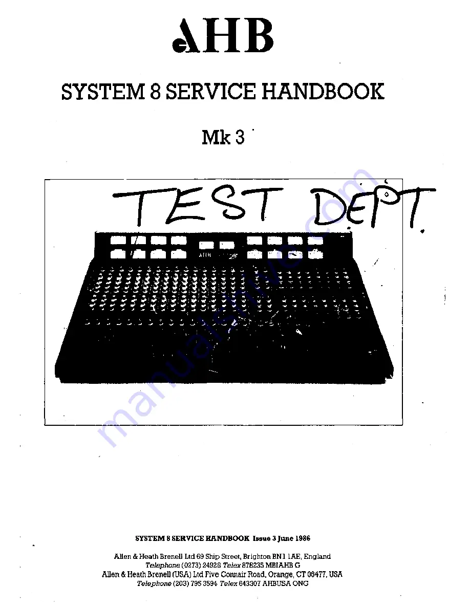 AHB System 8 Mk 3 Service Handbook Download Page 1