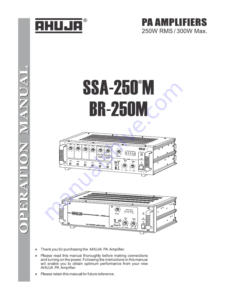 Ahuja BR-250M Operation Manual Download Page 1