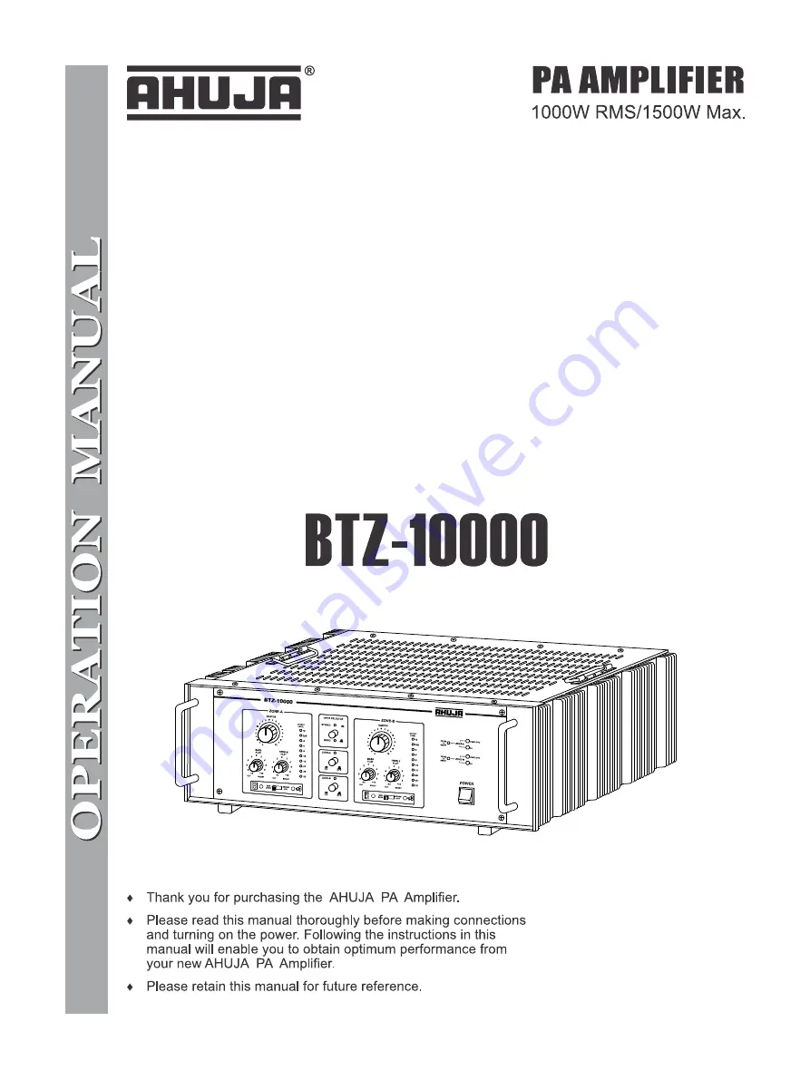 Ahuja BTZ-10000 Скачать руководство пользователя страница 1