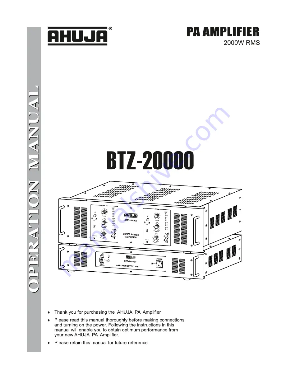 Ahuja BTZ-20000 Скачать руководство пользователя страница 1