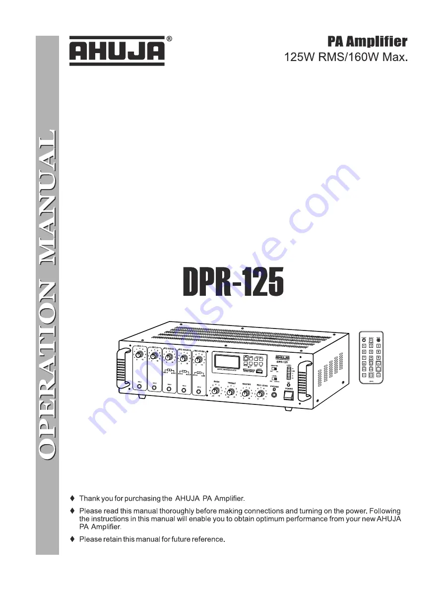 Ahuja DPR-125 Скачать руководство пользователя страница 1